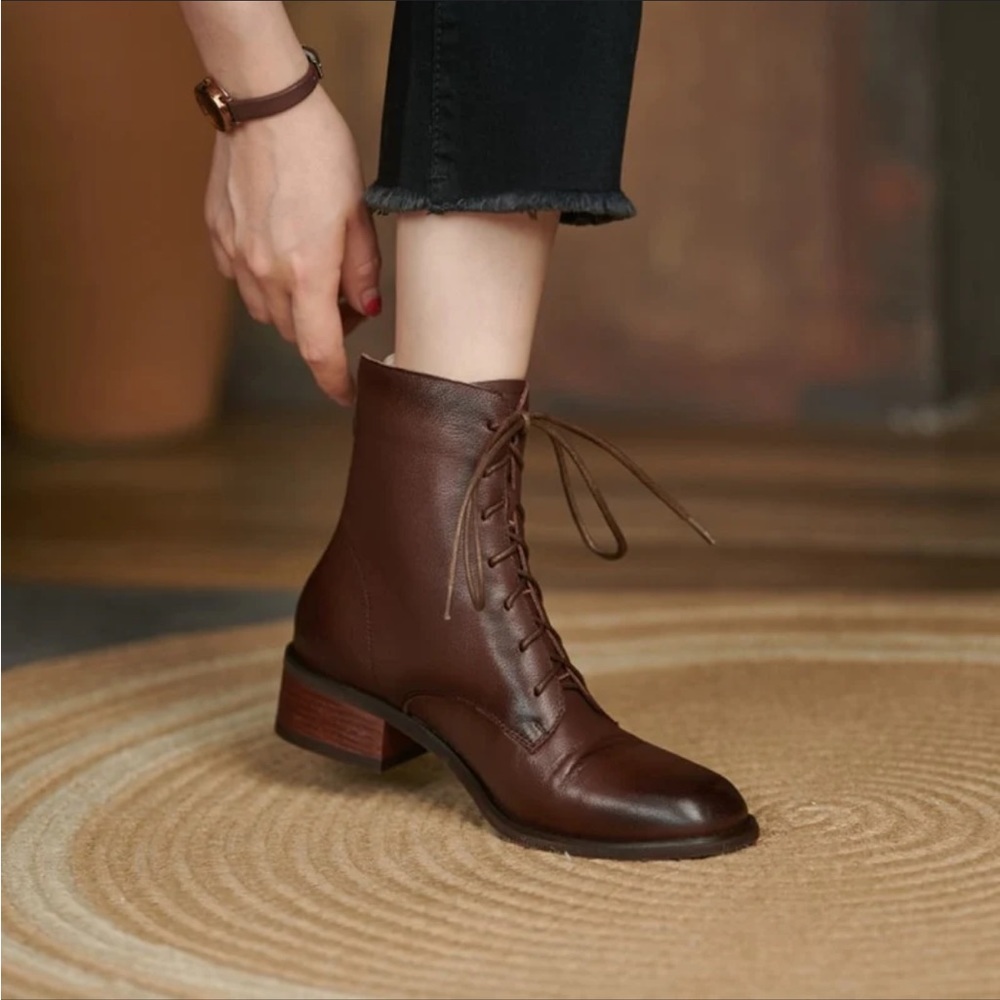 $399 Frye Melissa Brown Real Leather Zip Up Combat Moto Winter/Fall Ankle Boot